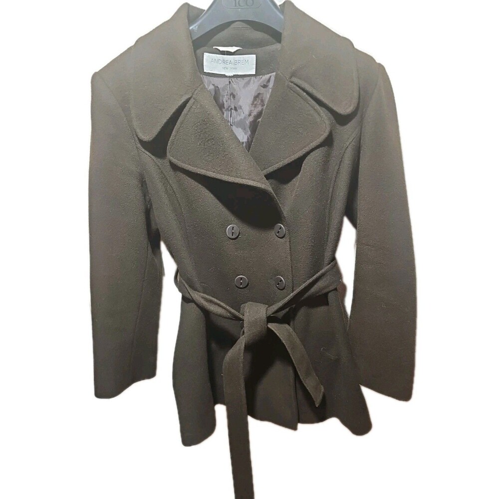 Andrea Brem New York Womens Double Breasted Wool Blend Peacoat Brown